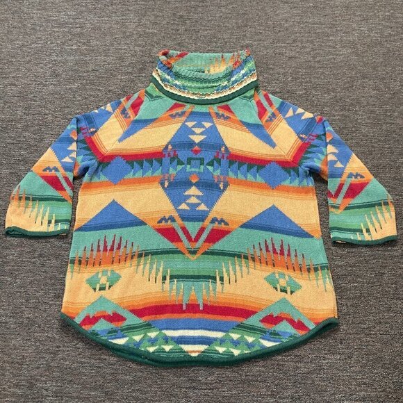 Chaps Navajo Aztec Southwestern Cowl Neck Knit Sweater Medium M - Picture 1 of 13